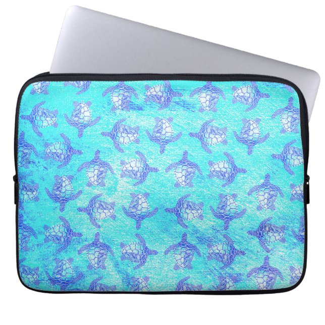 Blue Sea Turtle Print Laptop Sleeve (Front)
