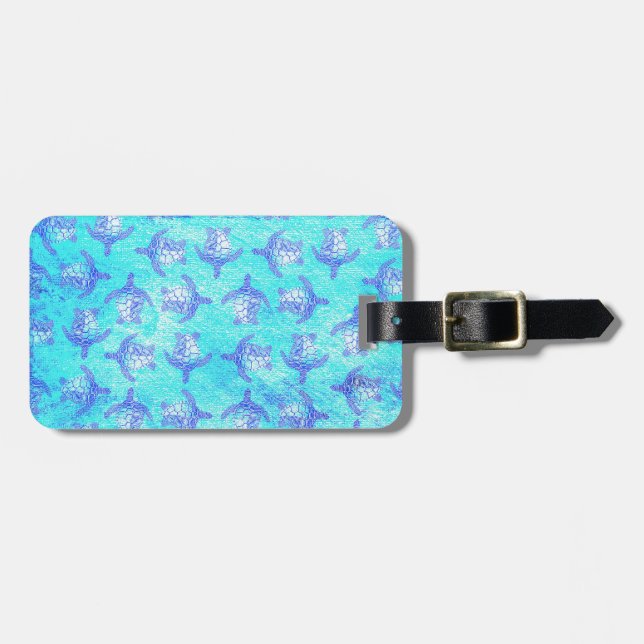 Blue Sea Turtle Print Luggage Tag (Front Horizontal)