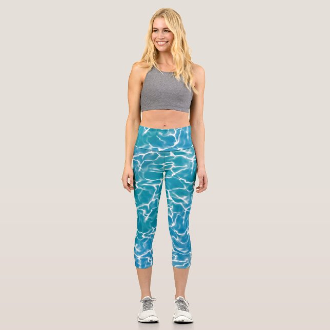 Blue sea Water Capri Leggings (Front)