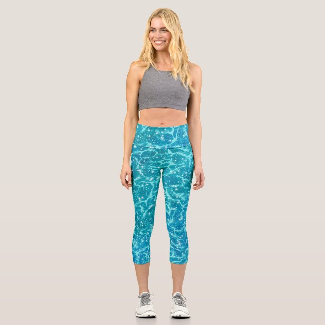 Blue sea Water with Sparkles Capri Leggings (Front)