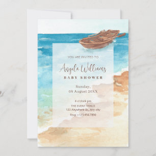 Blue sea watercolor art paint baby shower invitation