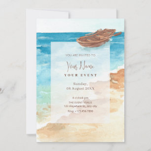 Blue sea watercolor art paint invitation
