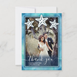 Blue Sea Watercolor Wedding Thank You Card