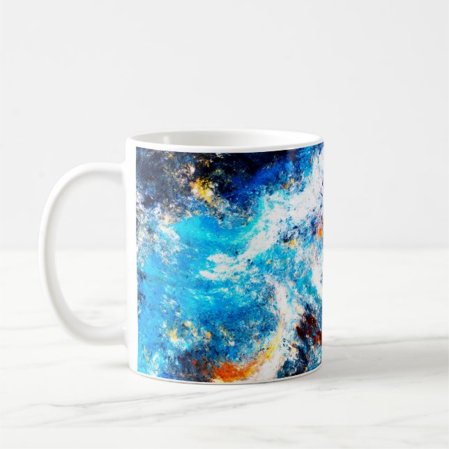 Blue sea wave. Artistic splashes of bright paints. Coffee Mug (Left)