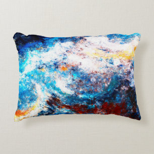 Blue sea wave. Artistic splashes of bright paints. Decorative Cushion