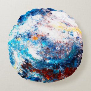 Blue sea wave. Artistic splashes of bright paints. Round Cushion