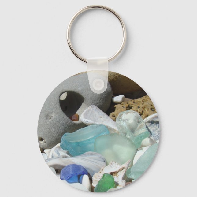 Blue Seaglass keychain custom Beach Coast (Front)