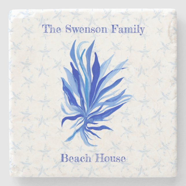 Blue seagrass with starfish   stone coaster (Front)