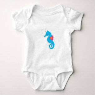 Blue Seahorse Cartoon Baby Bodysuit