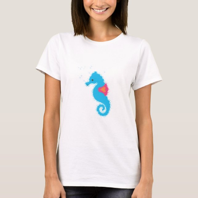 Blue Seahorse Cartoon T-Shirt (Front)