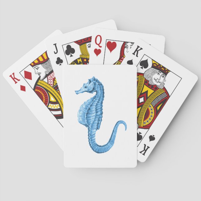Blue seahorse coastal nautical ocean beach playing cards (Back)
