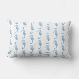 Blue Seahorse Coastal Pattern  Lumbar Cushion