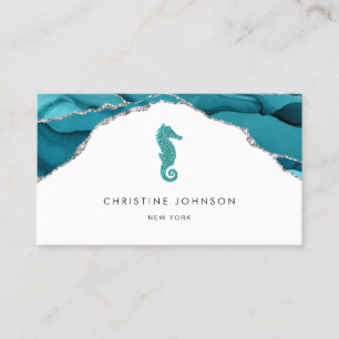 blue seahorse design business card