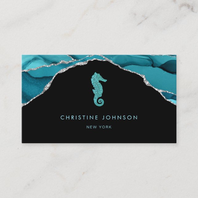 blue seahorse logo design business card (Front)