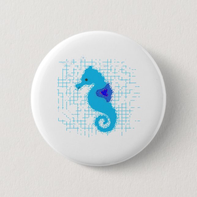 Blue Seahorse On Distressed Background 6 Cm Round Badge (Front)