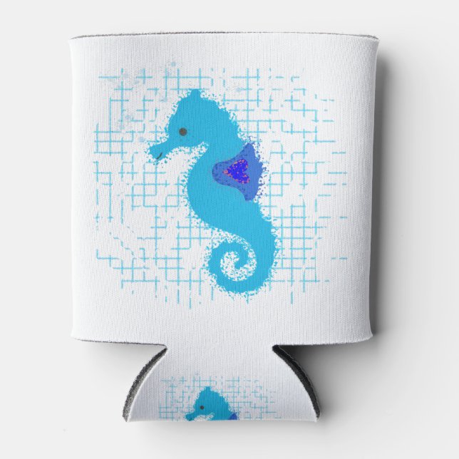 Blue Seahorse On Distressed Background Can Cooler (Front)
