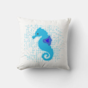 Blue Seahorse On Distressed Background Cushion