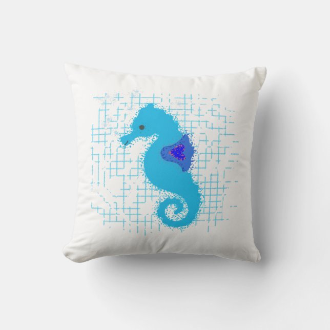 Blue Seahorse On Distressed Background Cushion (Front)