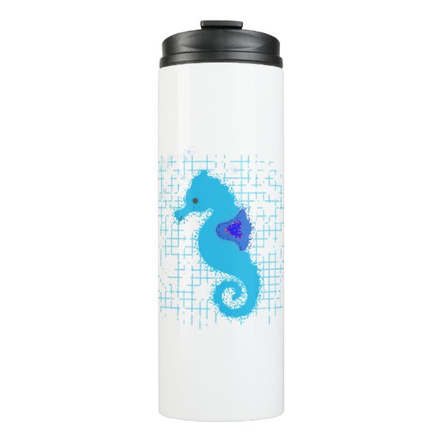 Blue Seahorse On Distressed Background Thermal Tumbler (Front)