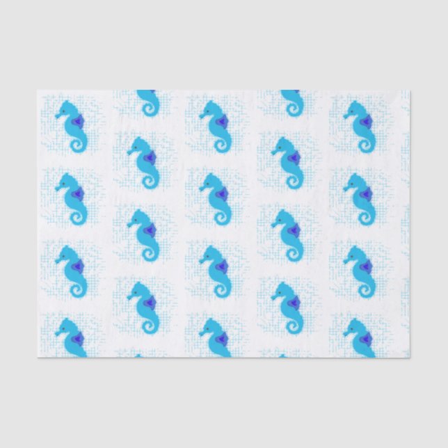 Blue Seahorse On Distressed Background Tissue Paper (Front)