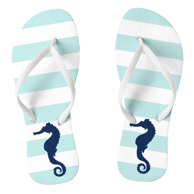 Blue Seahorse on Mint Stripes Jandals (Footbed)