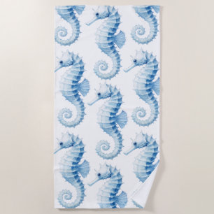 Blue Seahorse Pattern Beach Towel