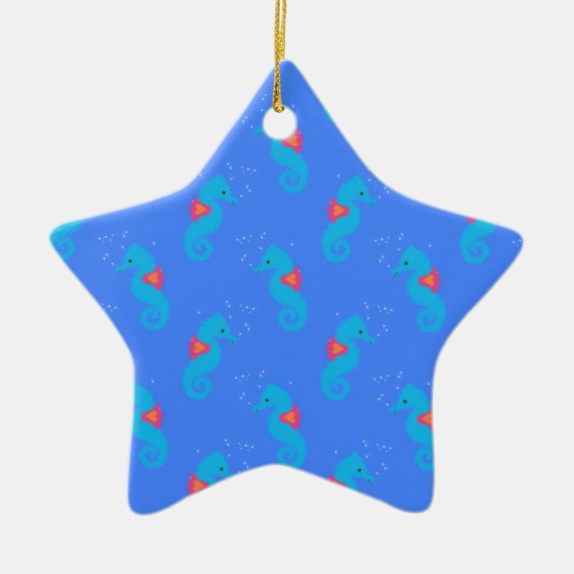 Blue Seahorse Pattern Ceramic Tree Decoration (Front)