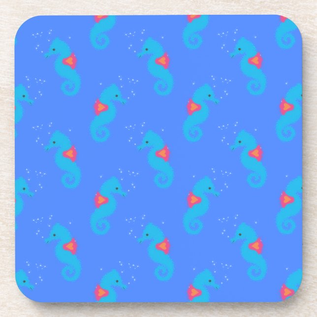 Blue Seahorse Pattern Coaster (Front)