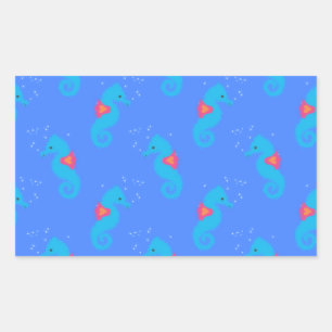 Blue Seahorse Pattern Rectangular Sticker
