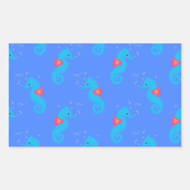 Blue Seahorse Pattern Rectangular Sticker (Front)