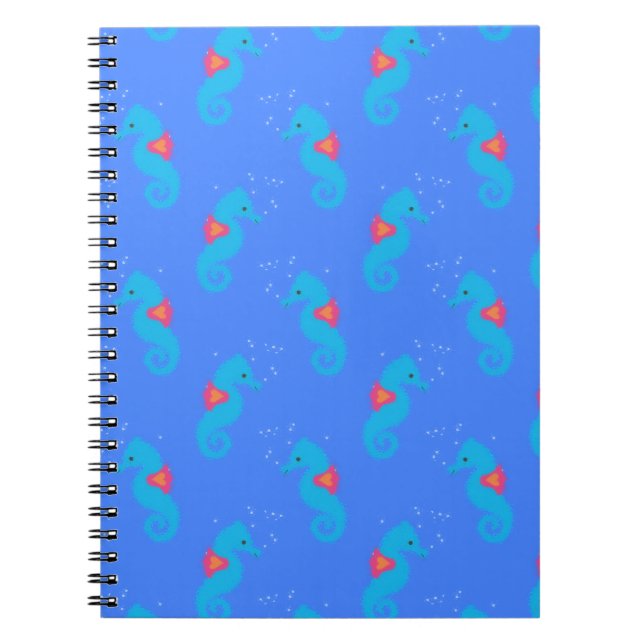 Blue Seahorse Pattern Spiral Notebook (Front)