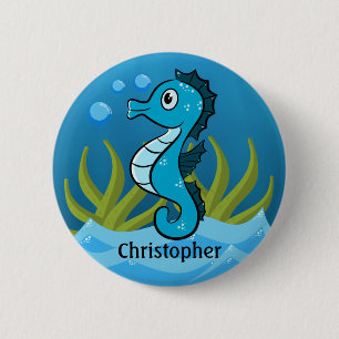 Blue Seahorse Personalised 6 Cm Round Badge