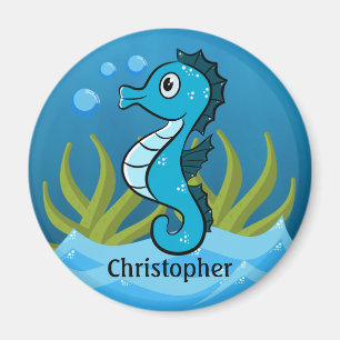 Blue Seahorse Personalised Magnet