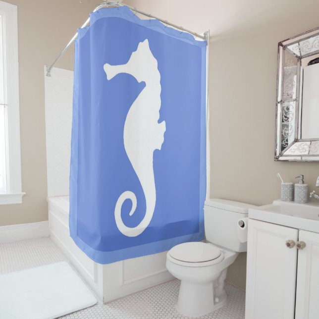 Blue Seahorse Shower Curtain (In Situ)