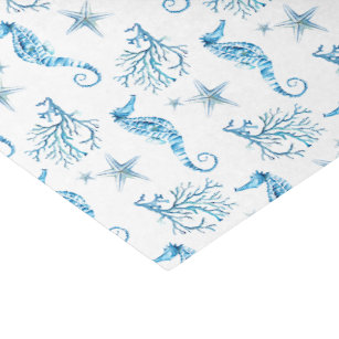 Blue Seahorse Starfish and Coral Coastal Theme Tissue Paper