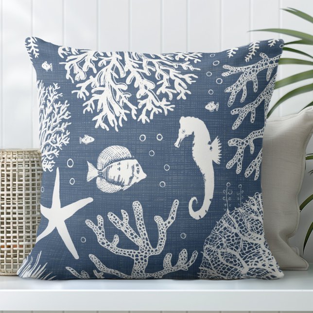 Blue Seahorse Throw Pillow (Creator Uploaded)