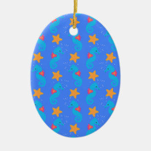 Blue Seahorses And Starfish Pattern Ceramic Tree Decoration