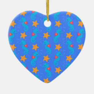 Blue Seahorses And Starfish Pattern Ceramic Tree Decoration
