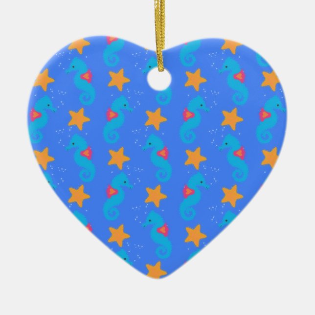Blue Seahorses And Starfish Pattern Ceramic Tree Decoration (Front)