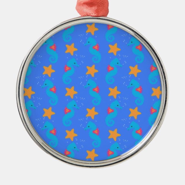 Blue Seahorses And Starfish Pattern Metal Tree Decoration (Front)