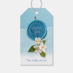 Blue Seal with White Flowers Thank You Gift Tags