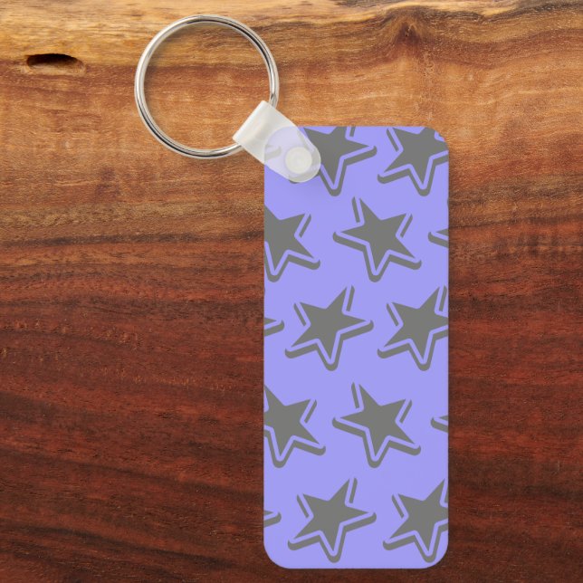 Blue Seamless Retro Style Grey Stars Pattern Key Ring (Front)
