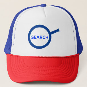 Blue Search Magnifying Glass Trucker Hat