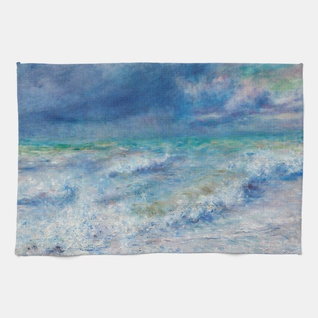 Blue Seascape by Renoir Impressionist Painting Tea Towel (Horizontal)