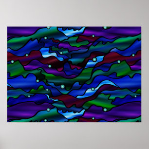 Blue Seascape Stained Glass Abstract Poster