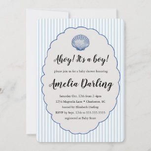 Blue Seashell Baby Boy Baby Shower Stripe Invitation