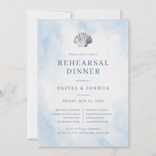 Blue Seashell Beach Rehearsal Dinner Invitation