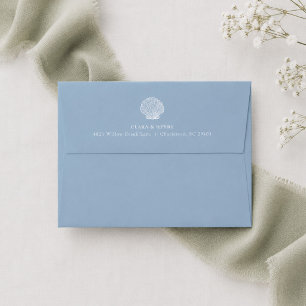 Blue Seashell Beach Wedding Envelope