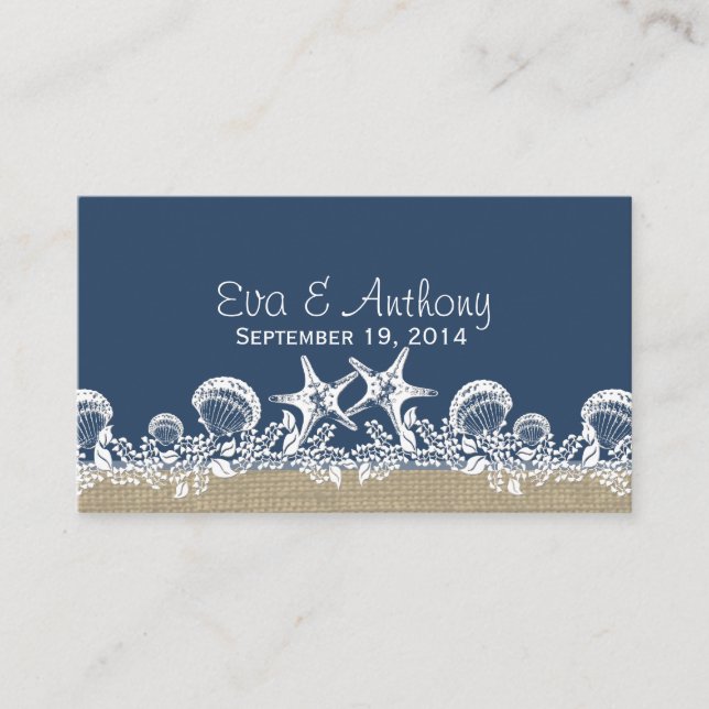 Blue Seashell Beach Wedding Place Cards (Front)