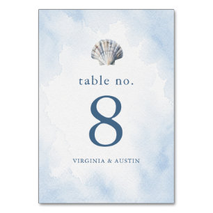 Blue Seashell Beach Wedding Table Number